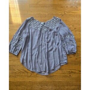 Mac Dougal & Houston Top Women's Gray Crochet Crinkle Boho Resort Peasant Sz 1X